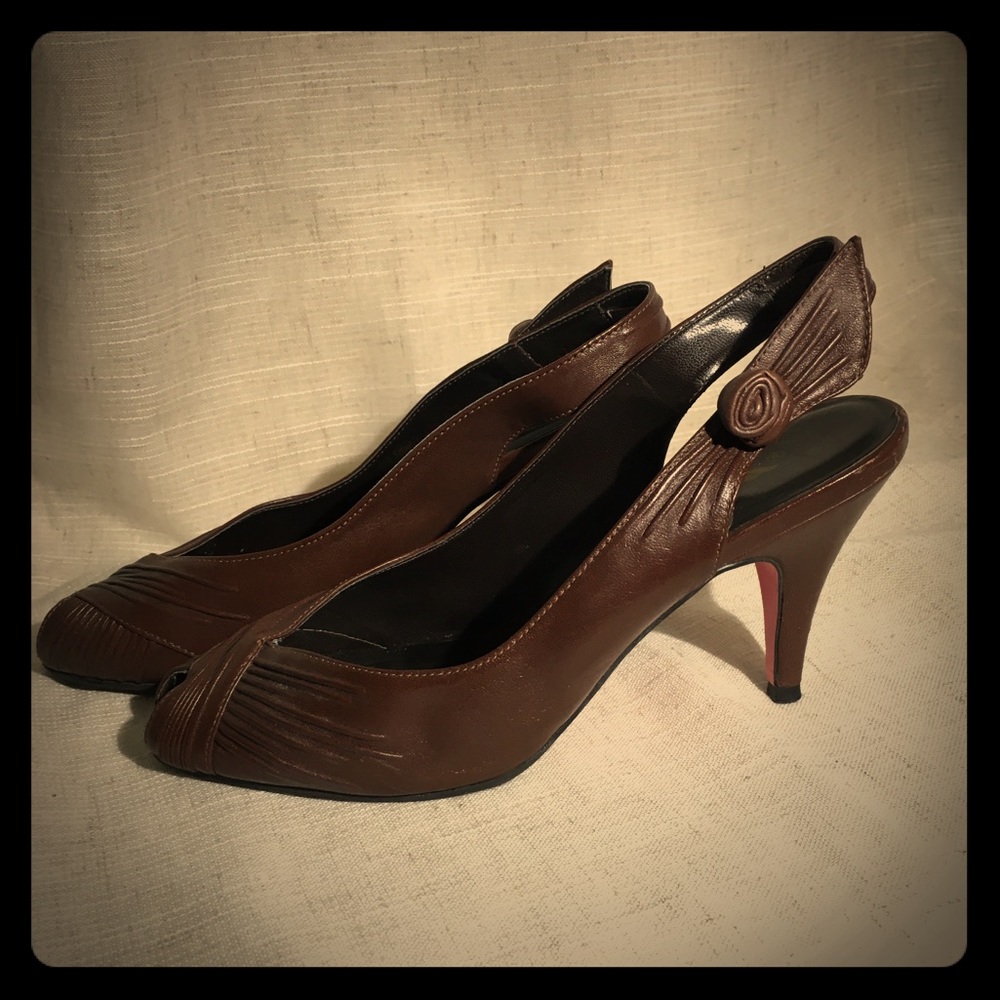 Brown Nina Peep-toe Slingback Heels